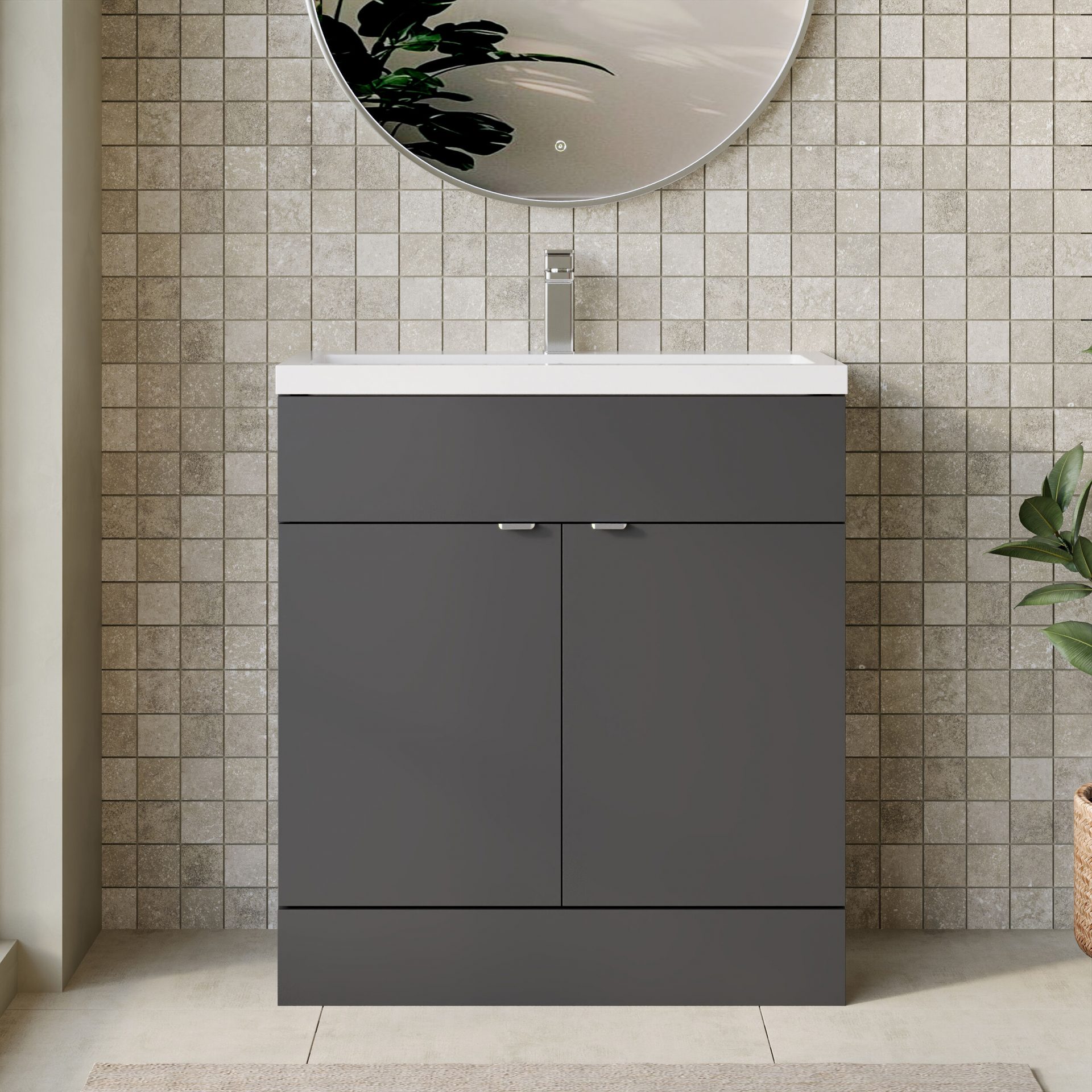 Hudson Reed Fusion Full Depth 800mm 2 Door Floor Standing Vanity Unit – Gloss Grey