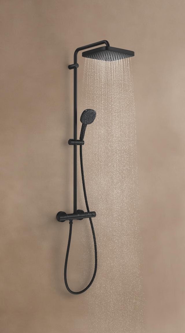 Grohe Tempesta System 250 Cube Shower System with Thermostat For Wall Mounting – Matt Black