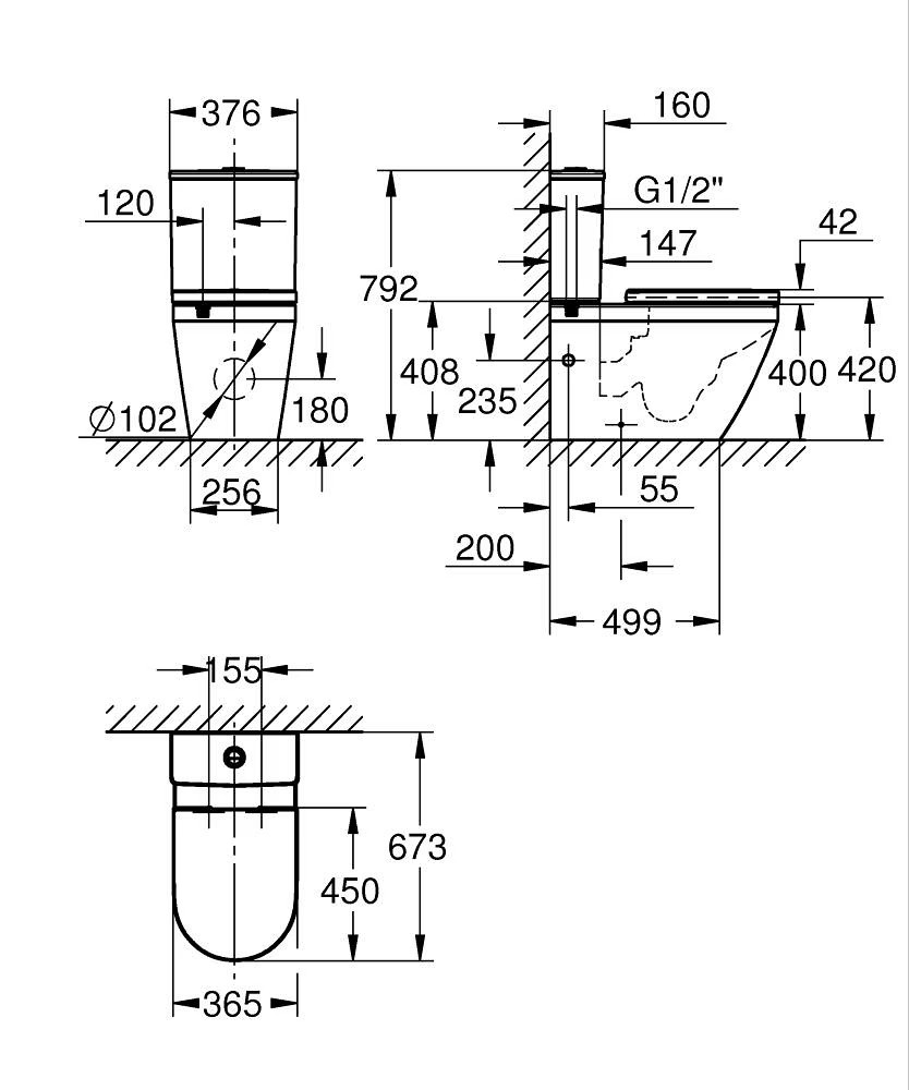 Grohe Euro Ceramic Close Coupled Rimless WC & Soft Close Seat
