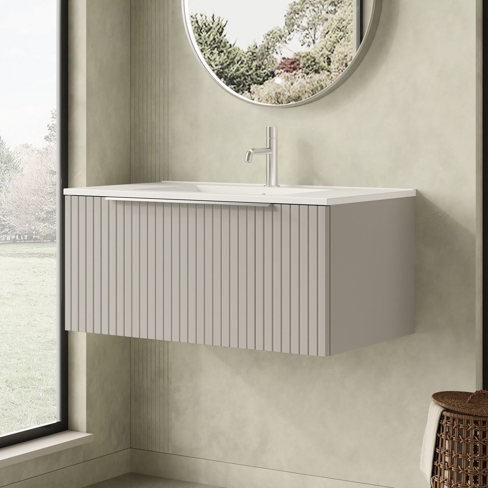 Nuie Lux Flume 800mm 1 Drawer Wall Hung Vanity Unit – Pebble Grey