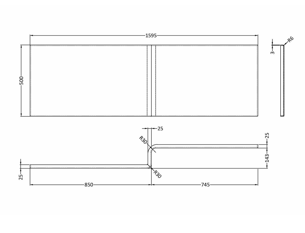 1600mm Right Hand Square Shower Bath Set with Screen, Side Panel And Leg Set