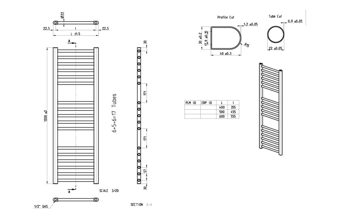 MyBathrooms Flomasta Straight 30mm Ladder Radiator – Matt Black