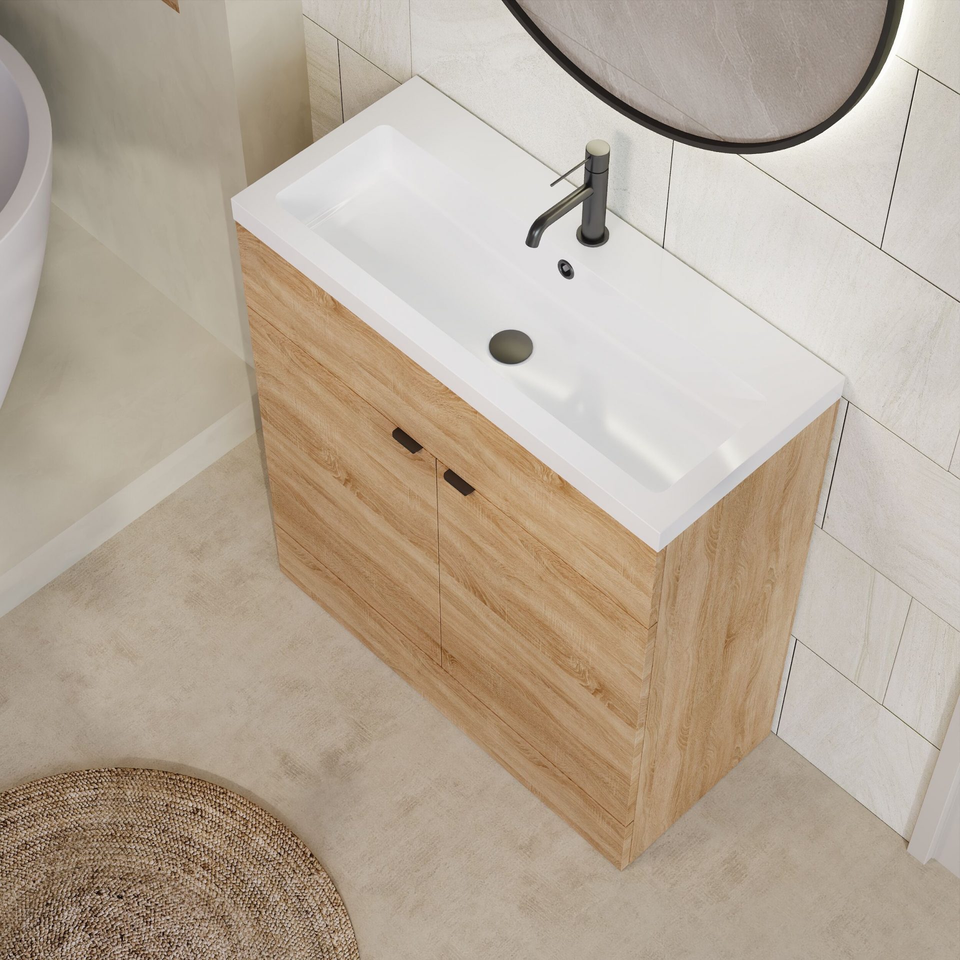 Hudson Reed Fusion Full Depth 800mm 2 Door Floor Standing Vanity Unit – Bleached Oak