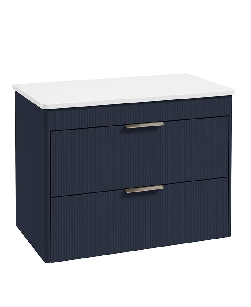 Sonas Reed 800mm 2 Drawer Countertop Wall Hung Unit with Optional Basin – Matt Cobalt Night