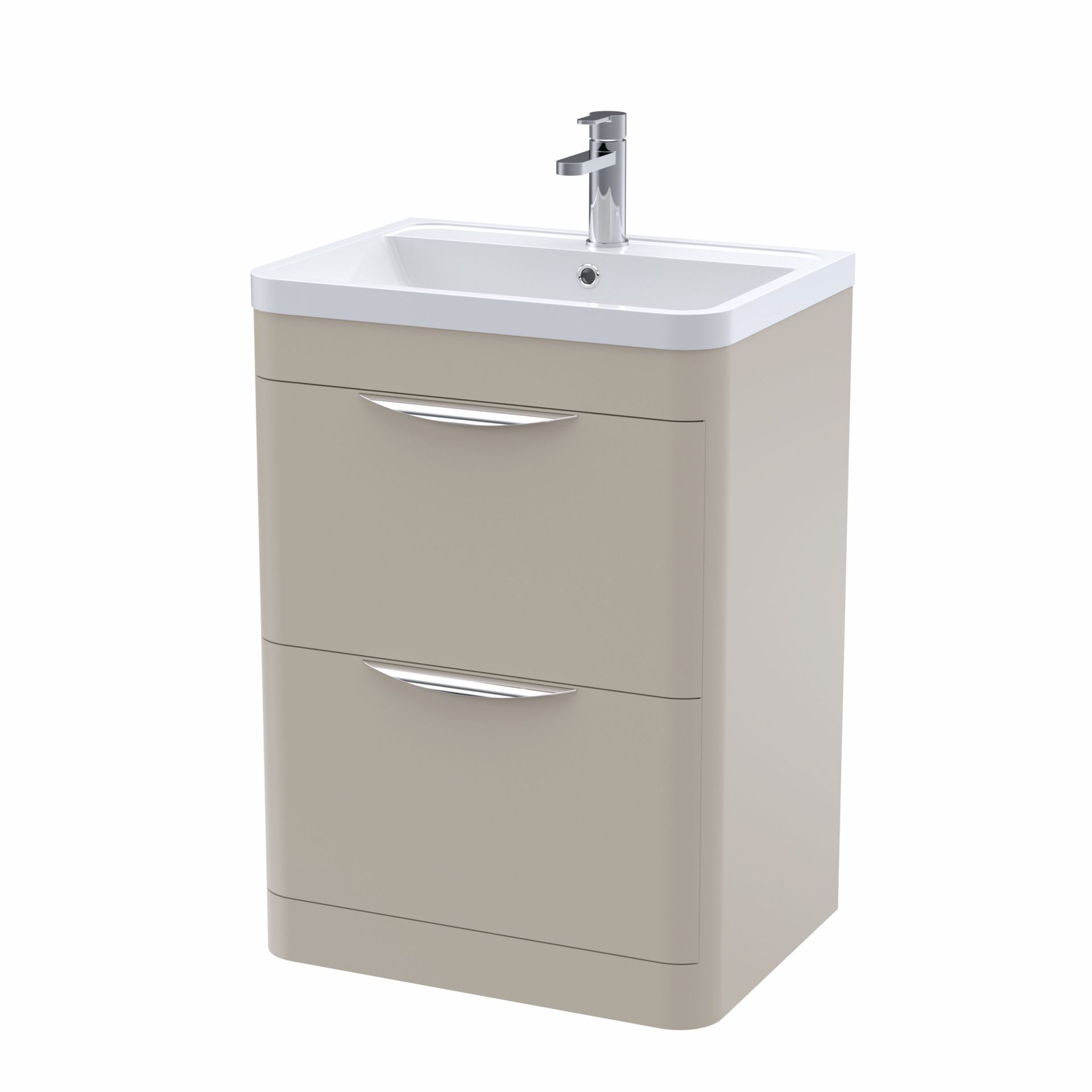 Nuie Parade 600mm 2 Drawer Floorstanding Vanity Unit & Polymarble Basin – Pebble Grey