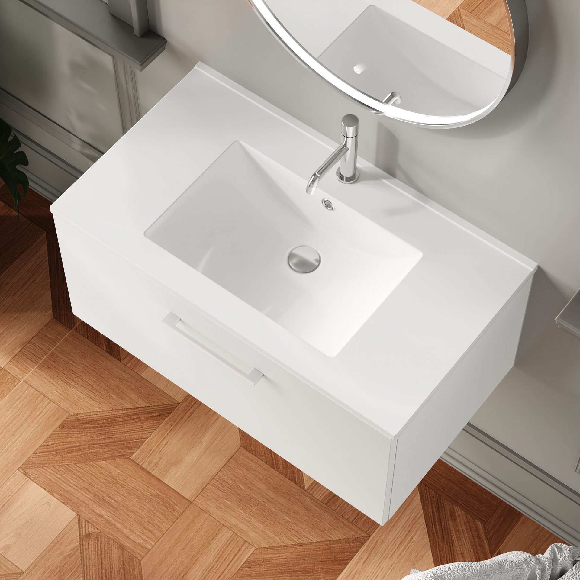 Nuie Lux Kivo 800mm 1 Drawer Wall Hung Vanity Unit – Matt White