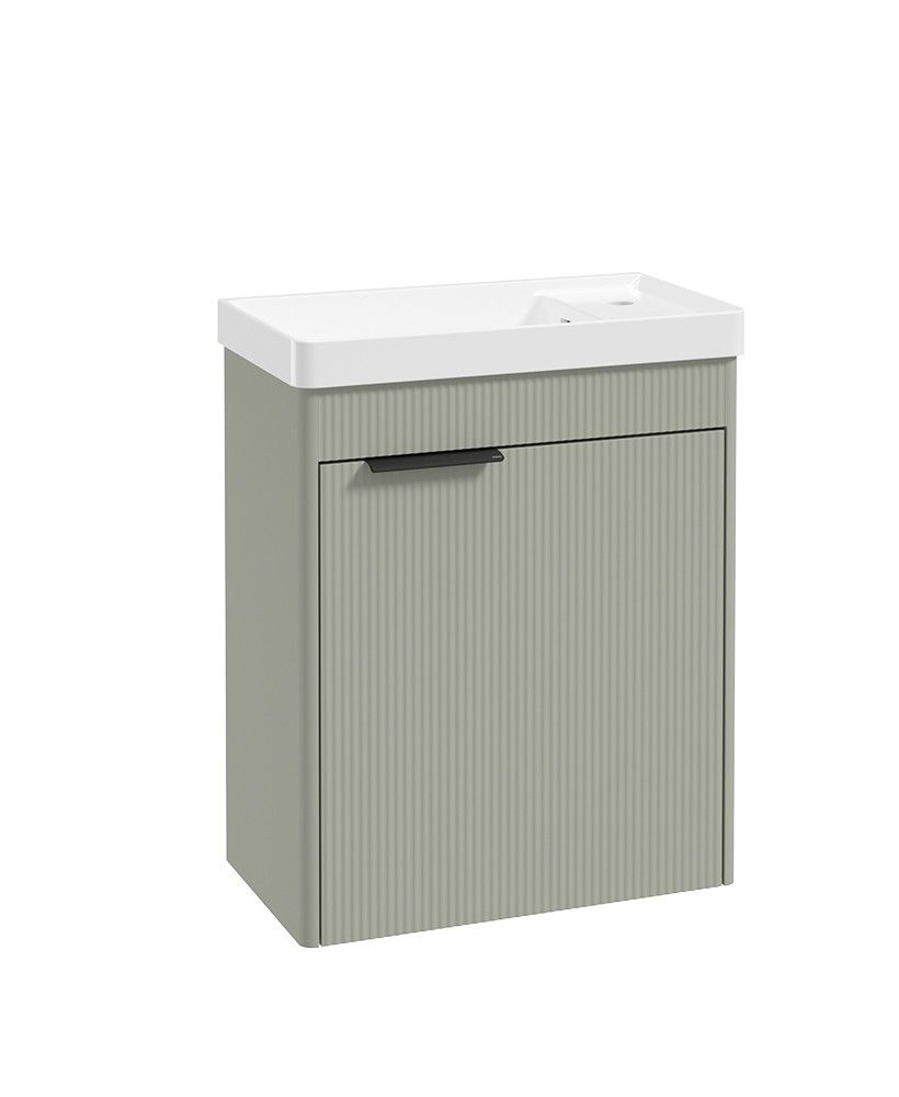 Sonas Reed Cloakroom 550mm 1 Door Wall Hung Unit & Basin – Lakeside Sage – Matt Black Handle