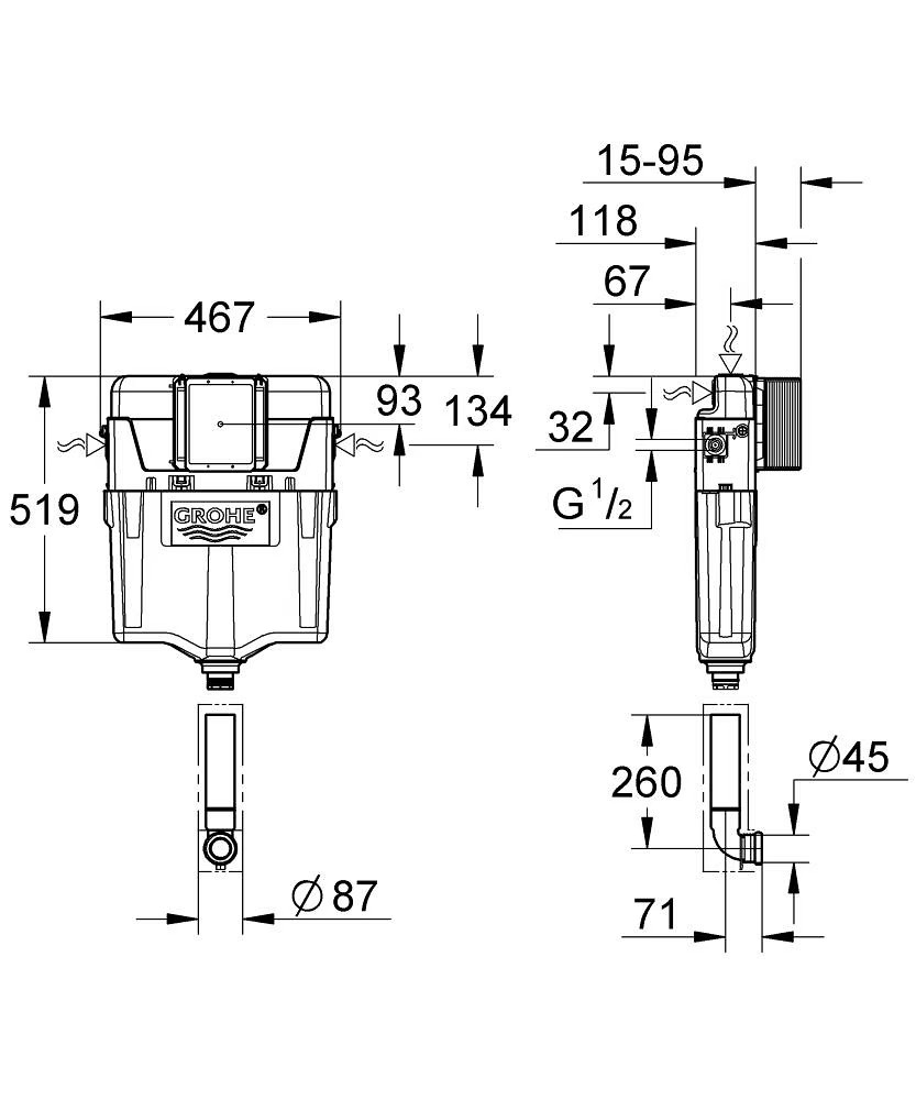 Grohe Concealed Cistern 1.13m