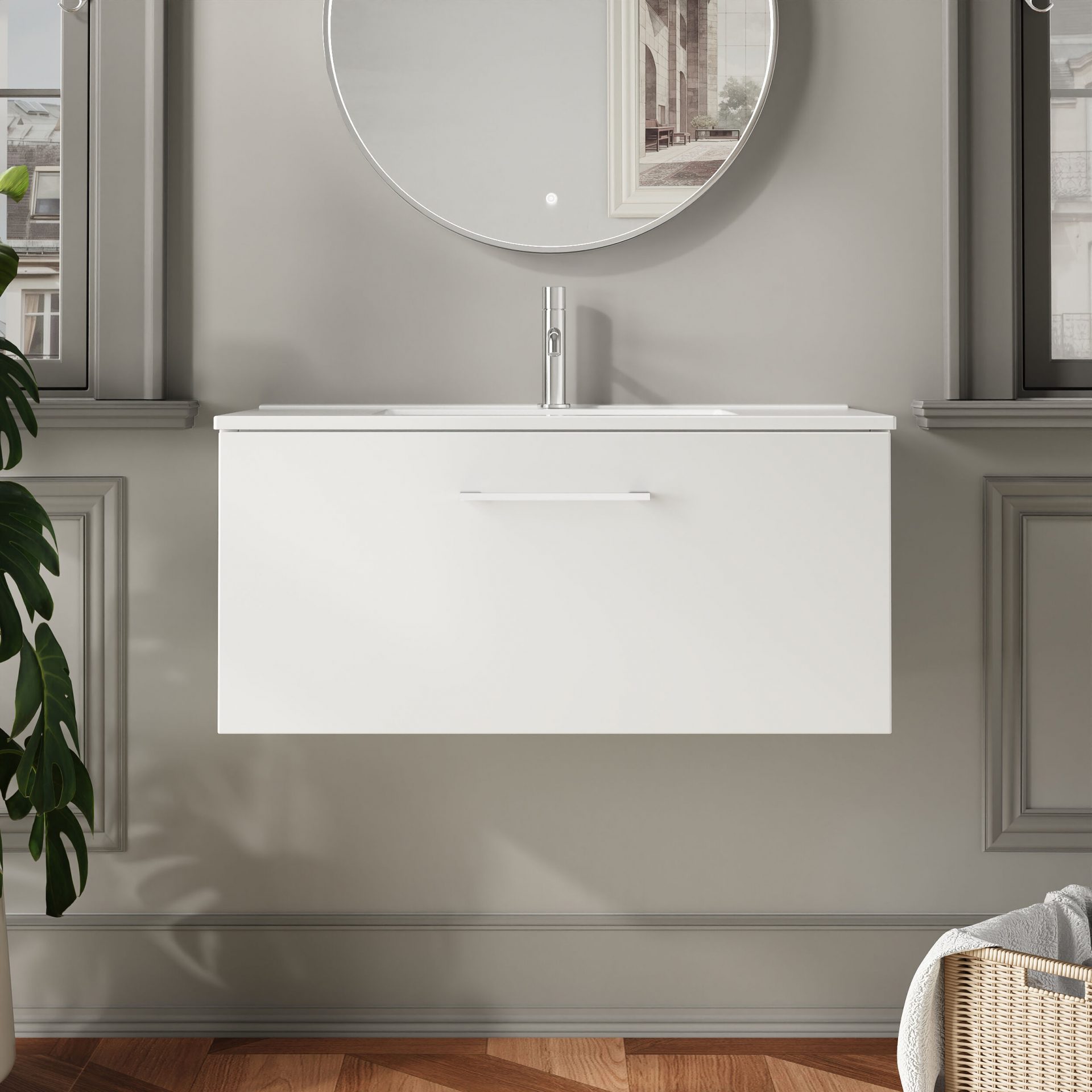 Nuie Lux Kivo 800mm 1 Drawer Wall Hung Vanity Unit – Matt White