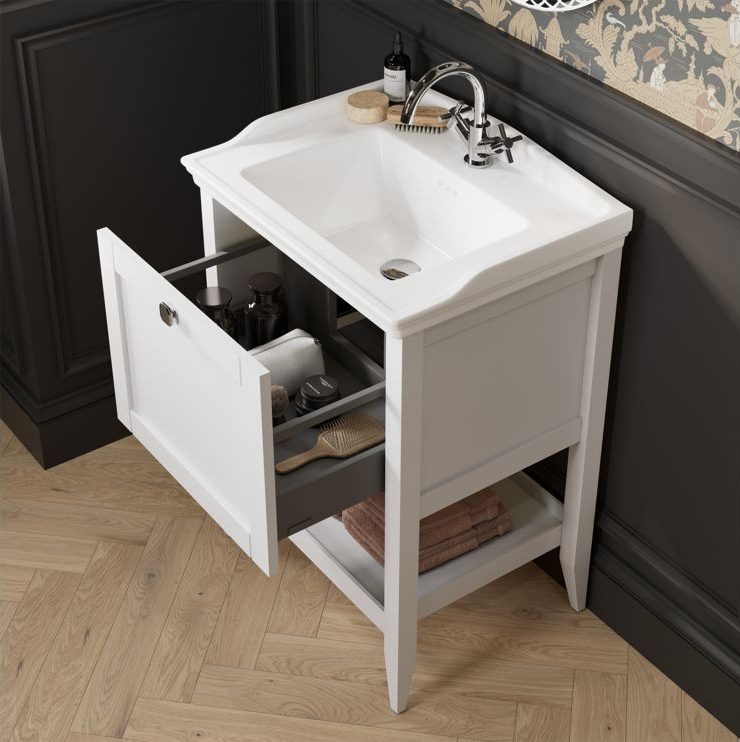 MyBathrooms Fonte 650mm 1 Drawer Floor Standing Unit & Basin – Matt White