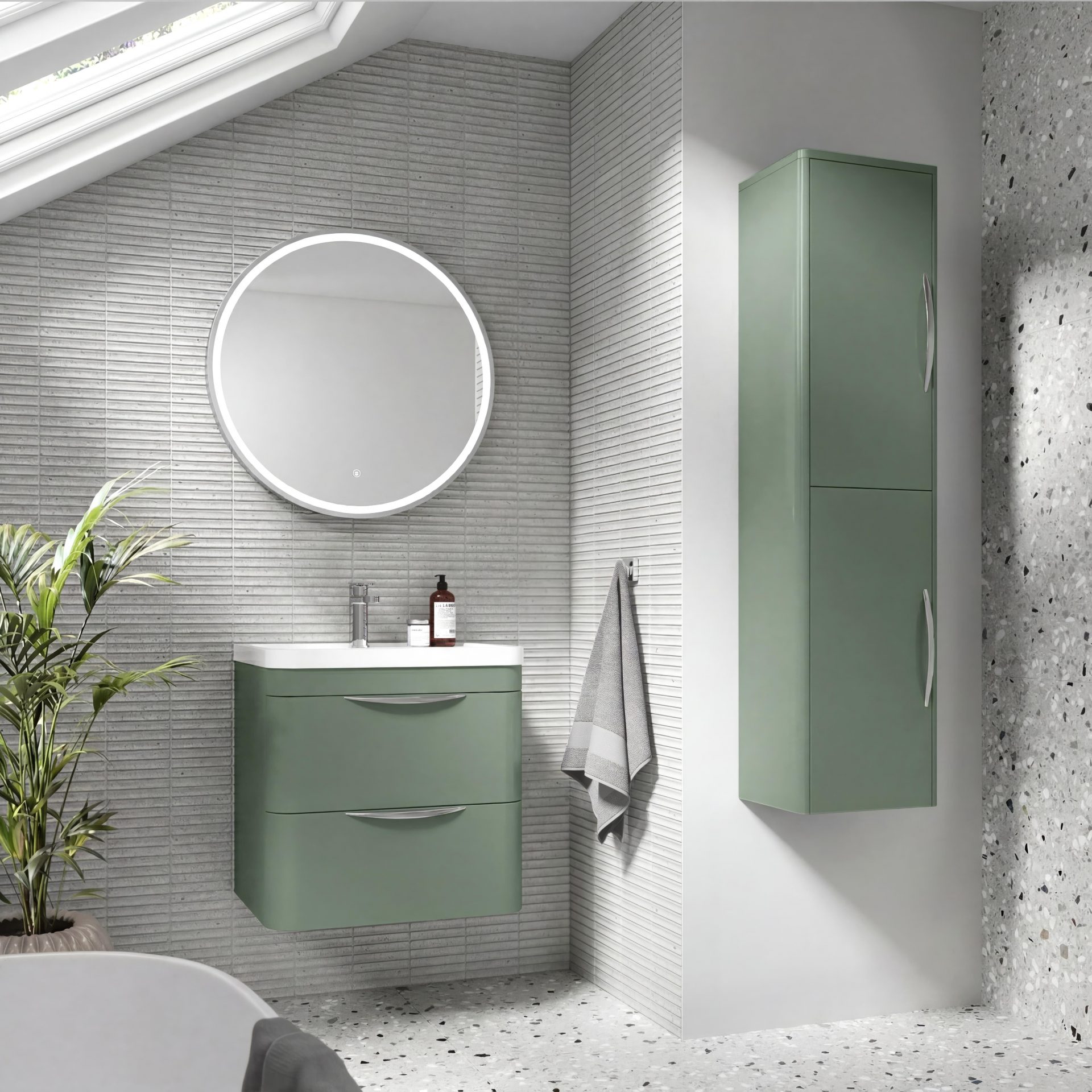 Nuie Parade 356mm 2 Door Wall Hung Tall Cabinet – Satin Green