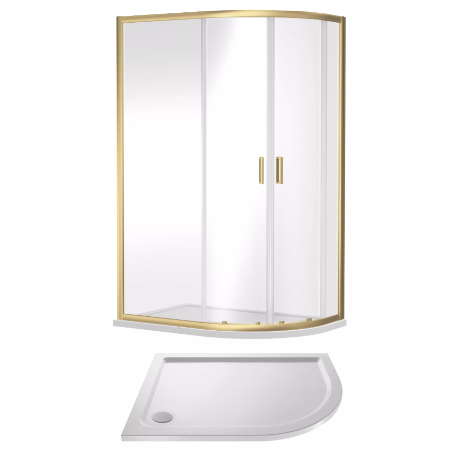 1200 x 800mm Brushed Brass Right Hand Offset Quadrant Shower Enclosure With White Tray and Waste