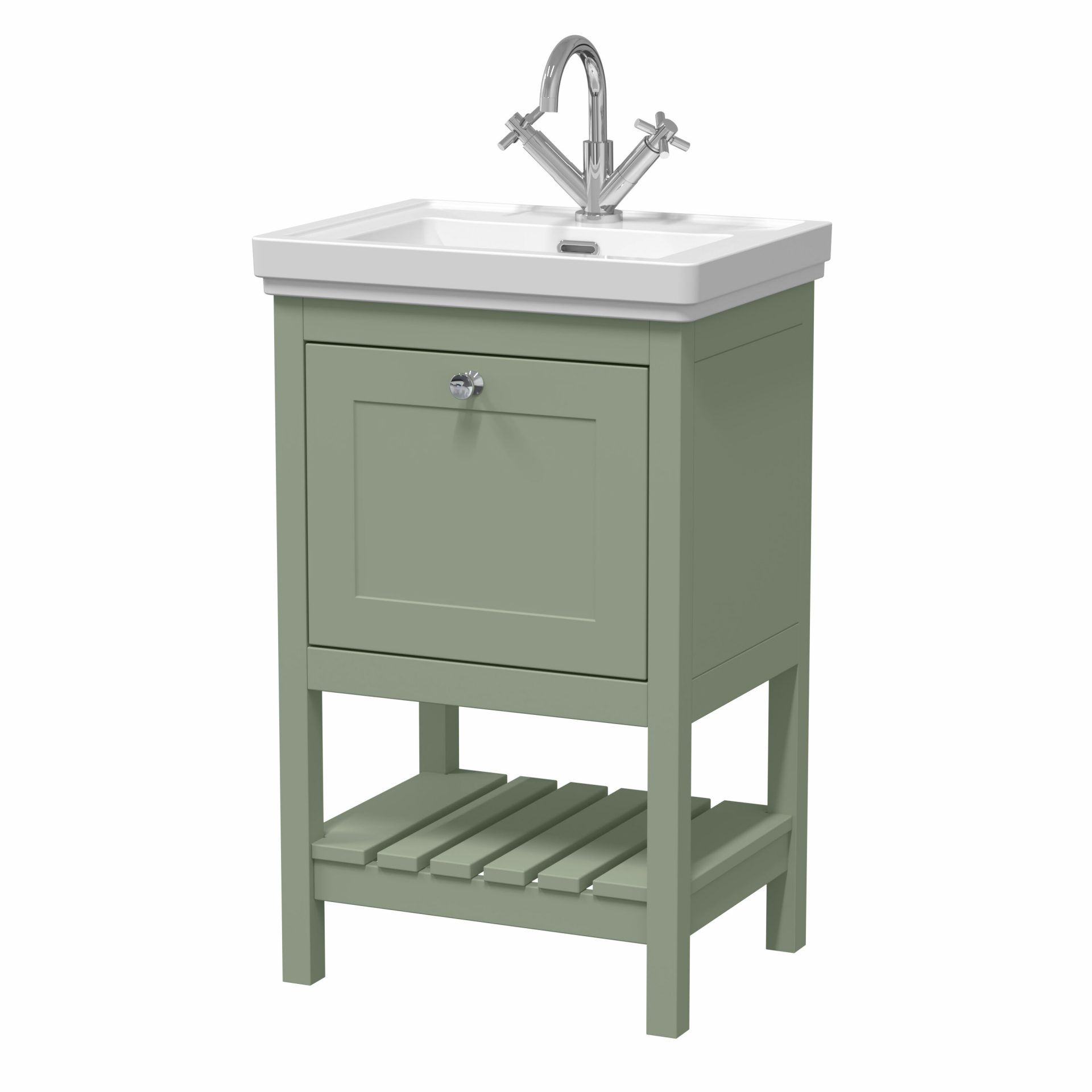 Old London Bexley 500mm 1 Drawer Floor Standing Vanity Unit & Basin – Fern Green