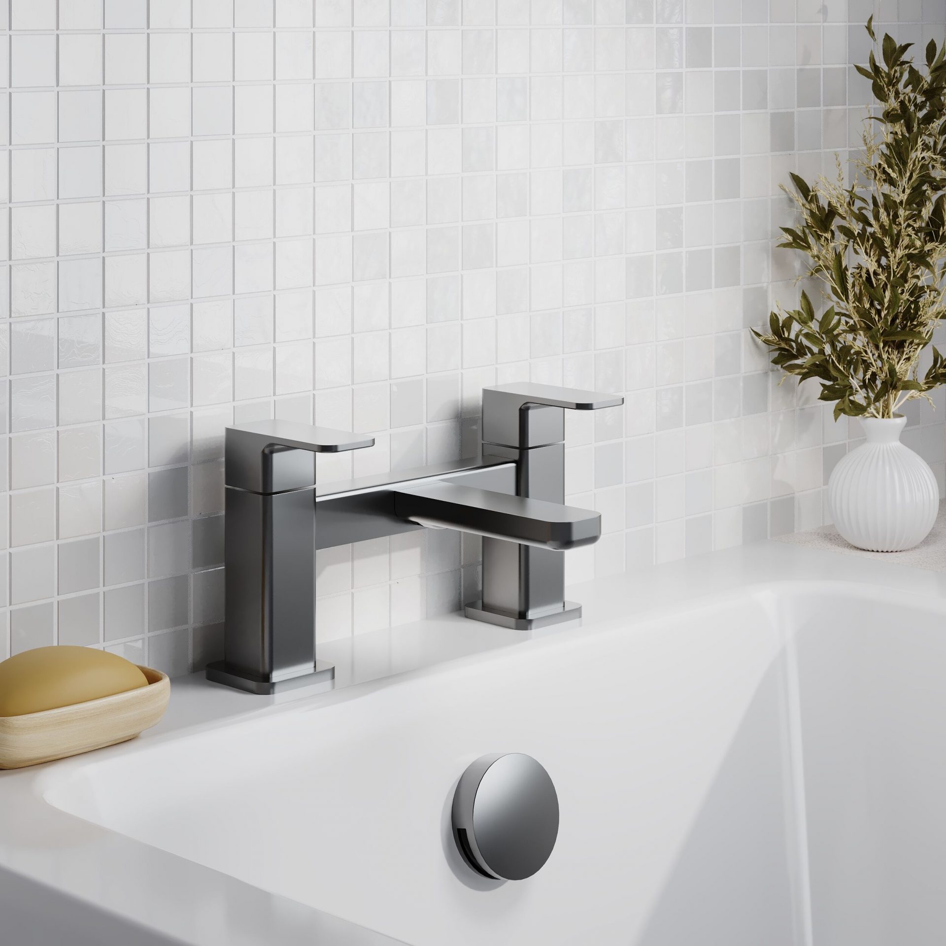 Nuie Windon Deck Mounted Bath Filler – Brushed Pewter