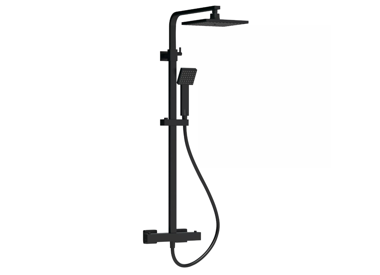 Nuie Lux Square Thermostatic Bar Valve & Kit – Matt Black