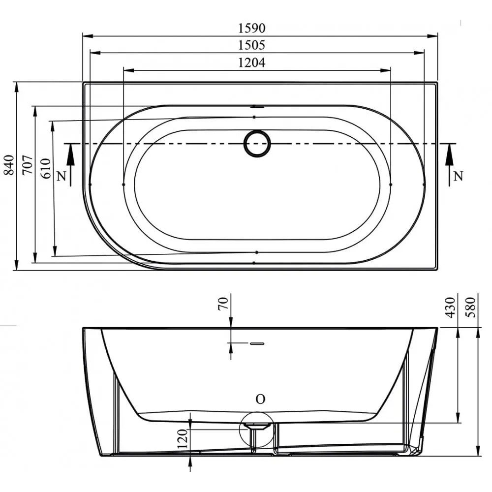 Qualitex Iconic Baths Eton Freestanding Offset Corner Bath 1590x850mm