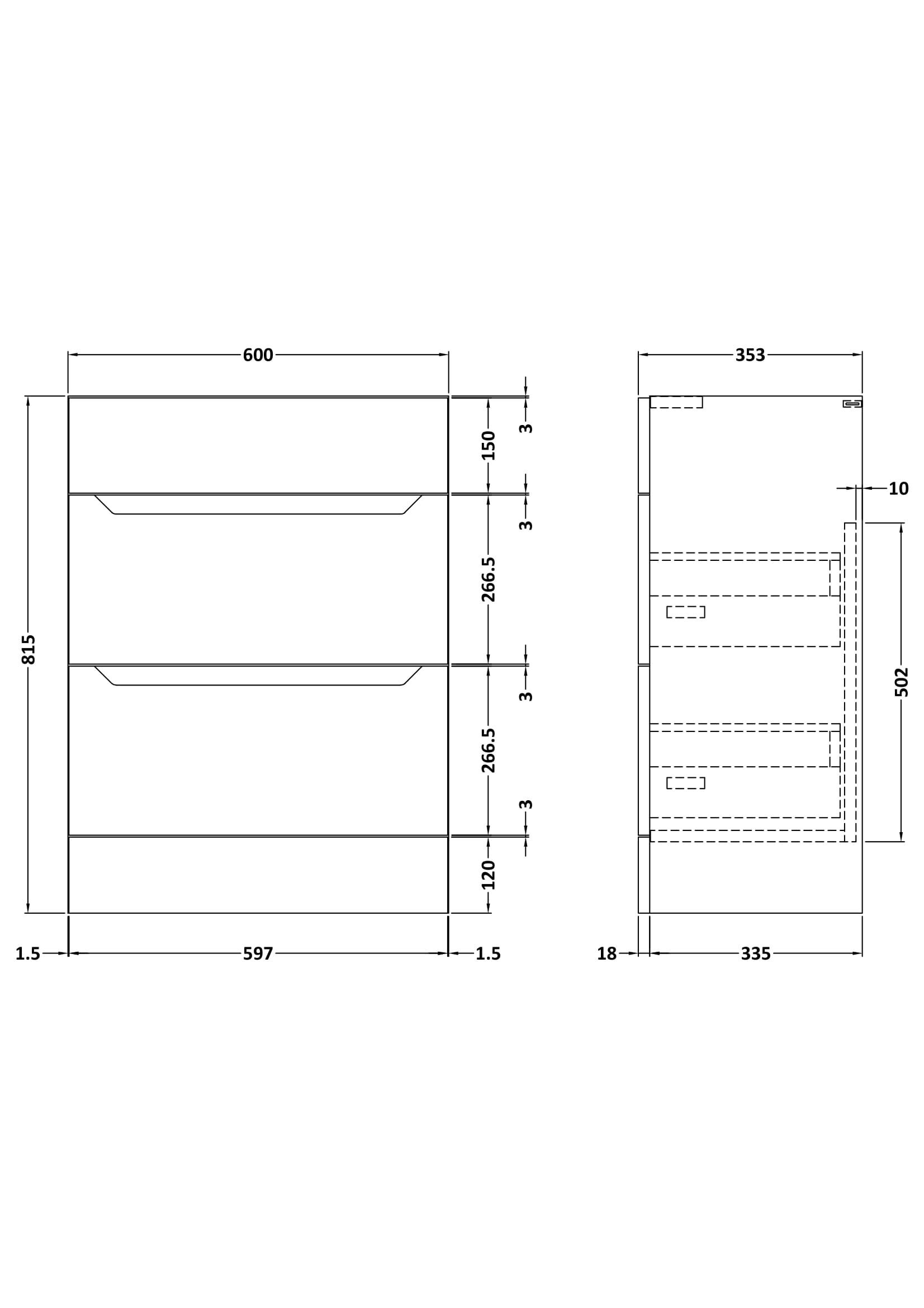 Nuie Lux Loave 600mm 2 Drawer Standard Floorstanding Unit – Matt White