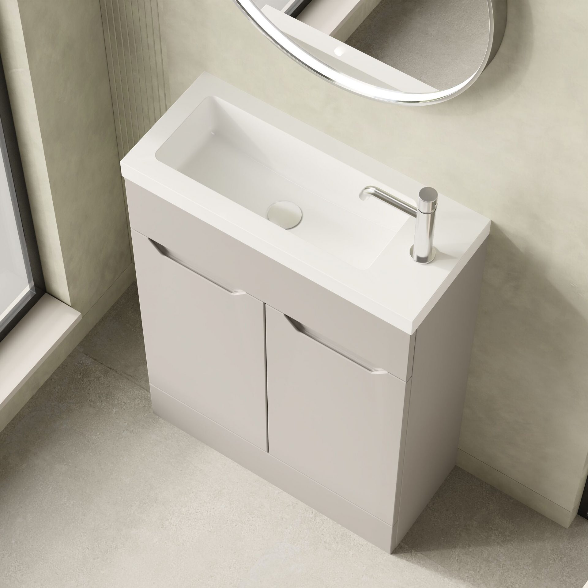 Nuie Lux Loave 600mm 2 Door Slim Floorstanding Unit – Pebble Grey