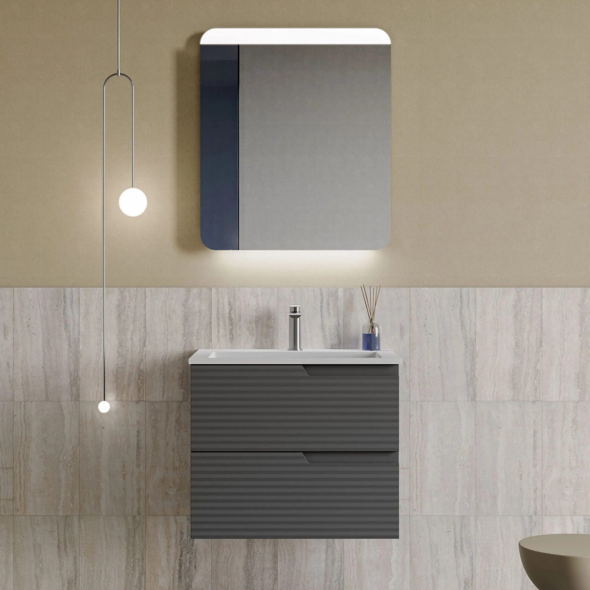 Qualitex Civetta 600mm 2 Drawer Wall Hung Unit & Basin – Matt Grey