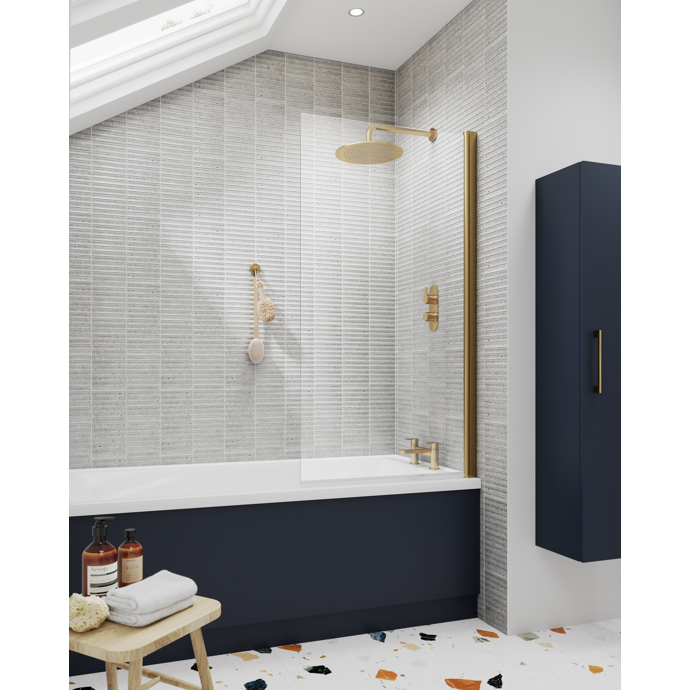 Nuie Pacific 6mm Square Hinged Bath Screen – Brushed Brass