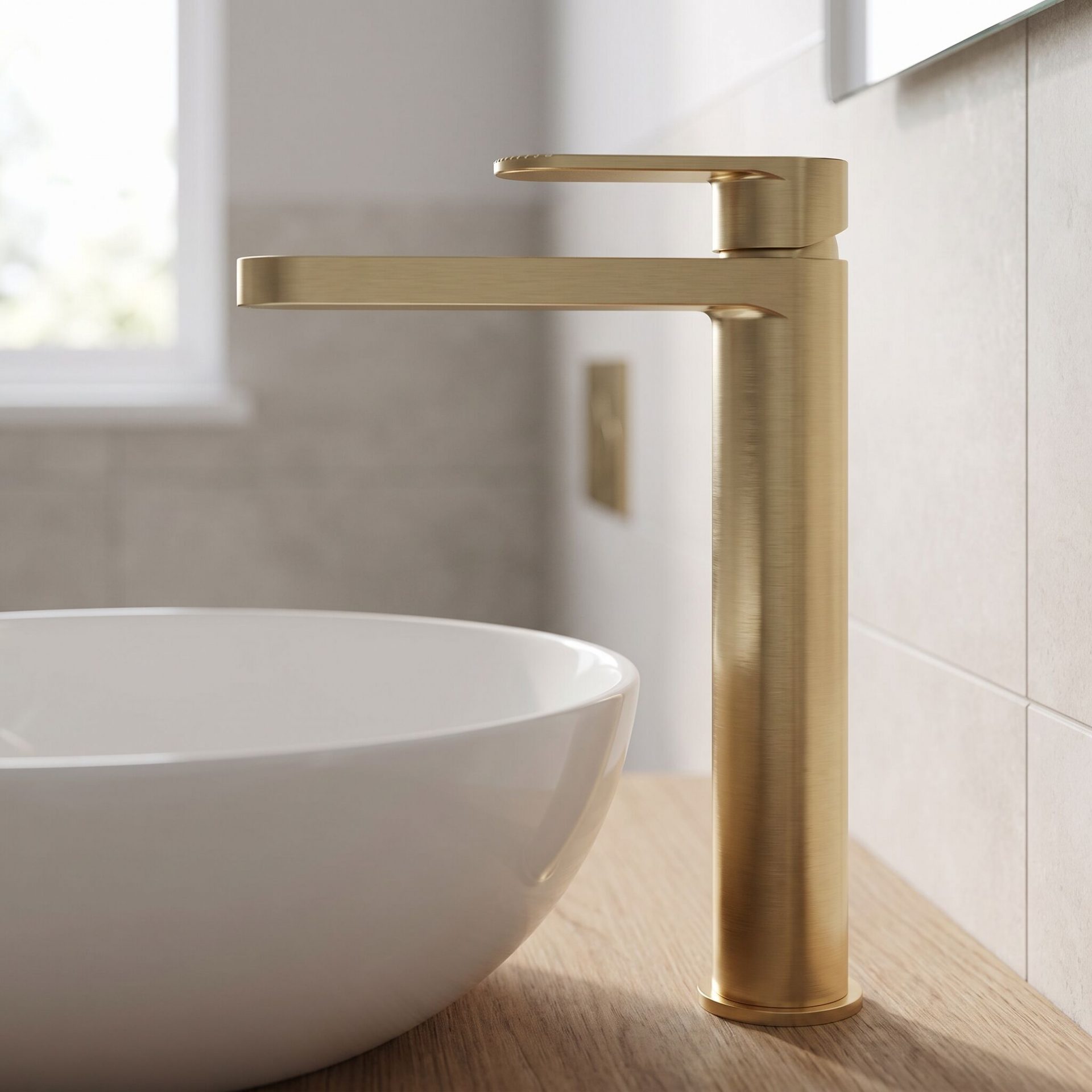 Nuie Cyprus Fluted Tall Mono Basin Mixer – Brushed Brass