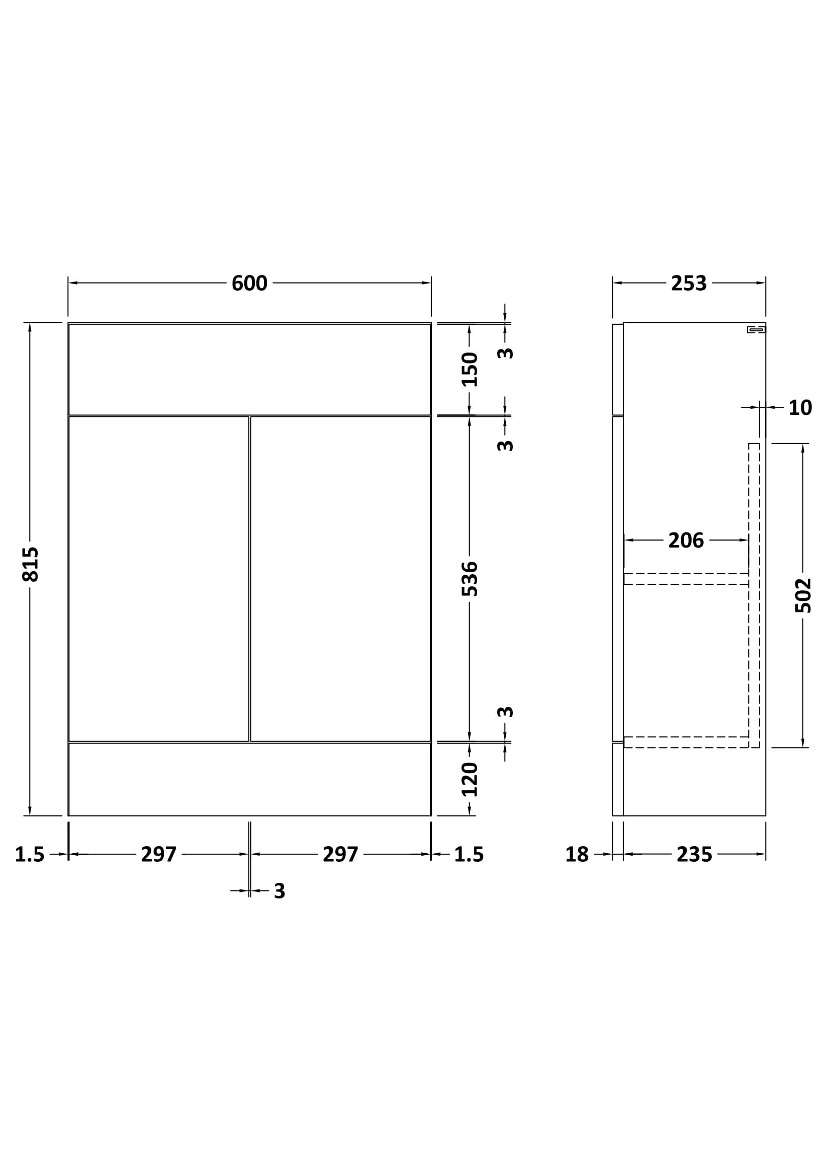 Nuie Lux Krest 600mm 2 Door Slim Floorstanding Unit – Matt White