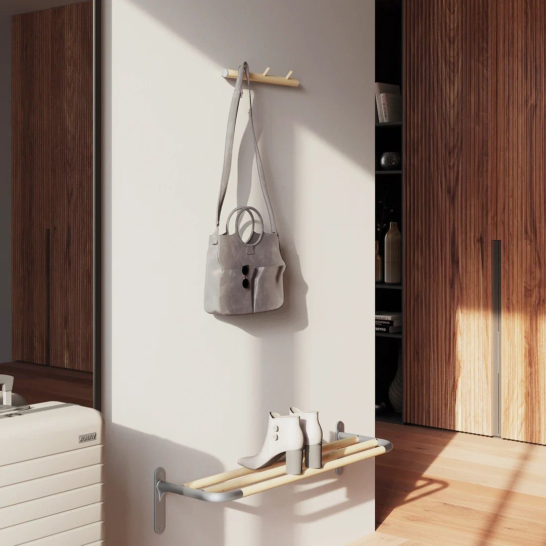 Smedbo Beslagsboden Horizontal Hook Rack, 3 Hooks – Grey and Beech