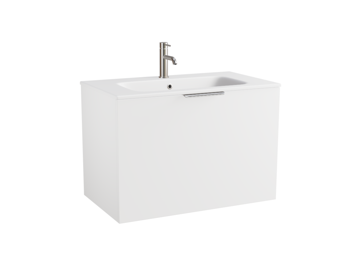MyLife Keva 800mm 1 Drawer Wall Mounted Unit & Ceramic Basin – White Gloss