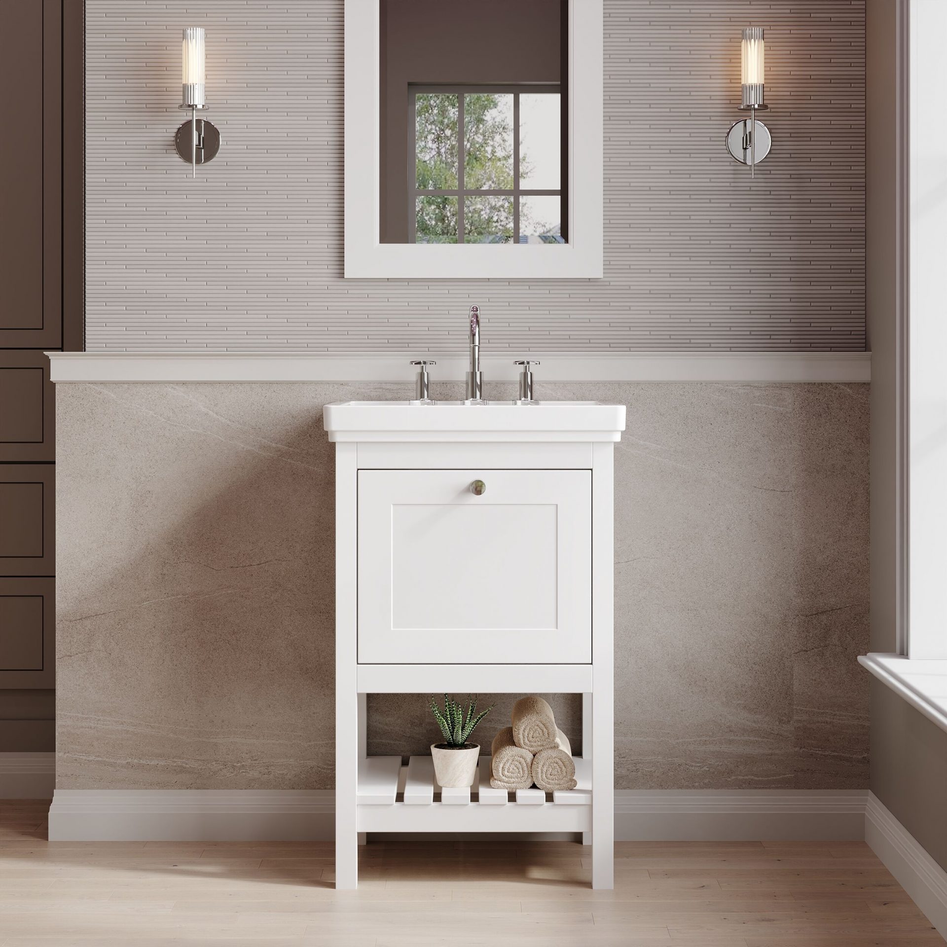 Old London Bexley 500mm 1 Drawer Floor Standing Vanity Unit & Basin – Pure White