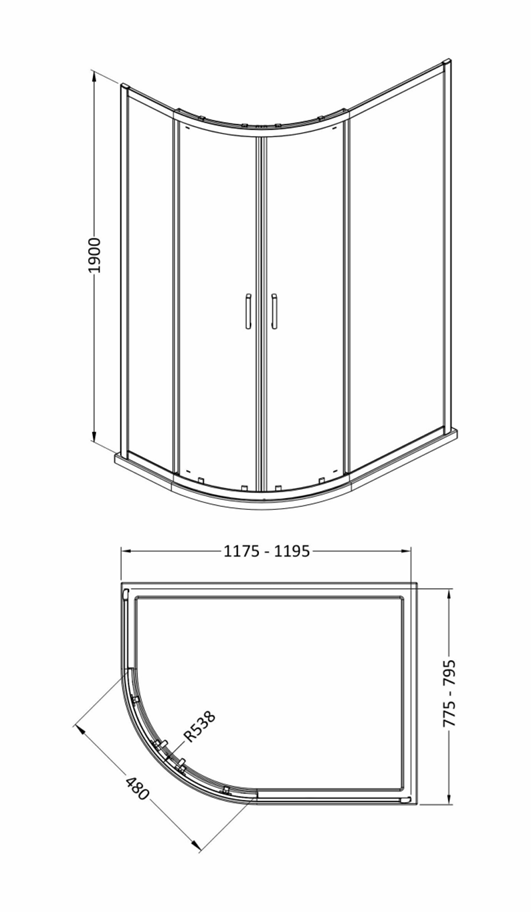 1200 x 800mm Matt Black Right Hand Offset Quadrant Shower Enclosure With White Tray