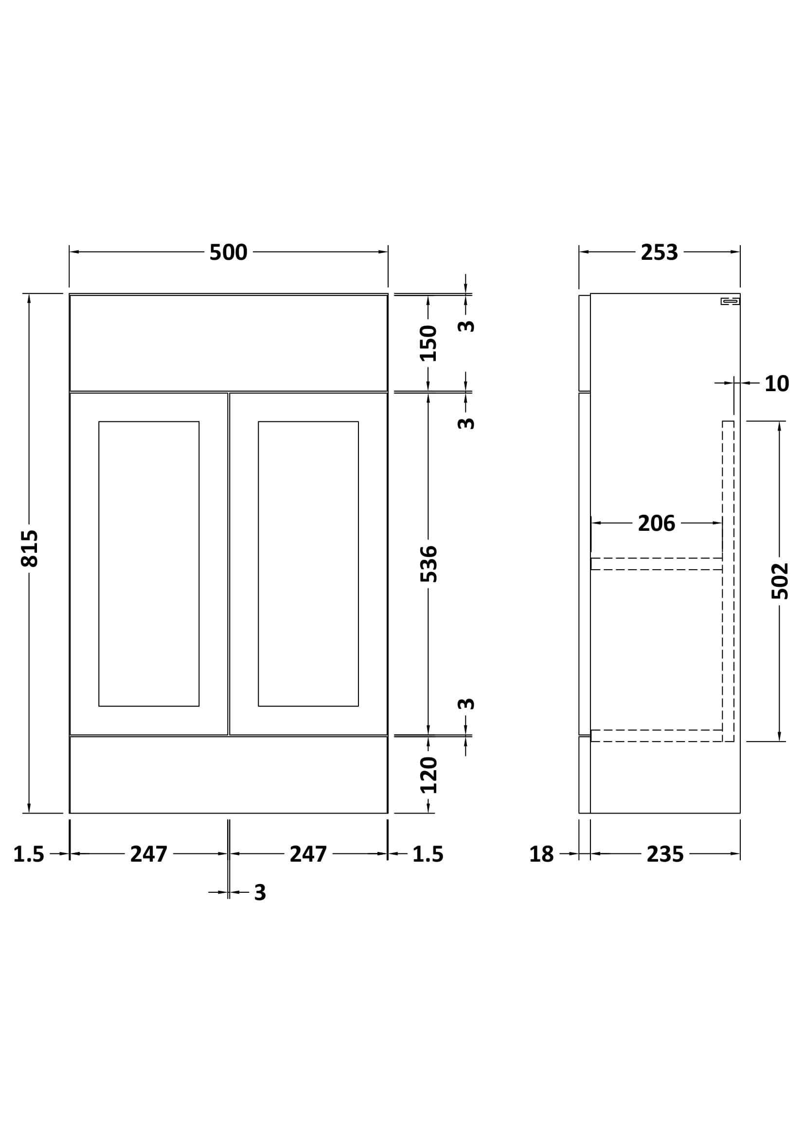Nuie Lux Fable 500mm 2 Door Slim Floorstanding Unit – Matt White