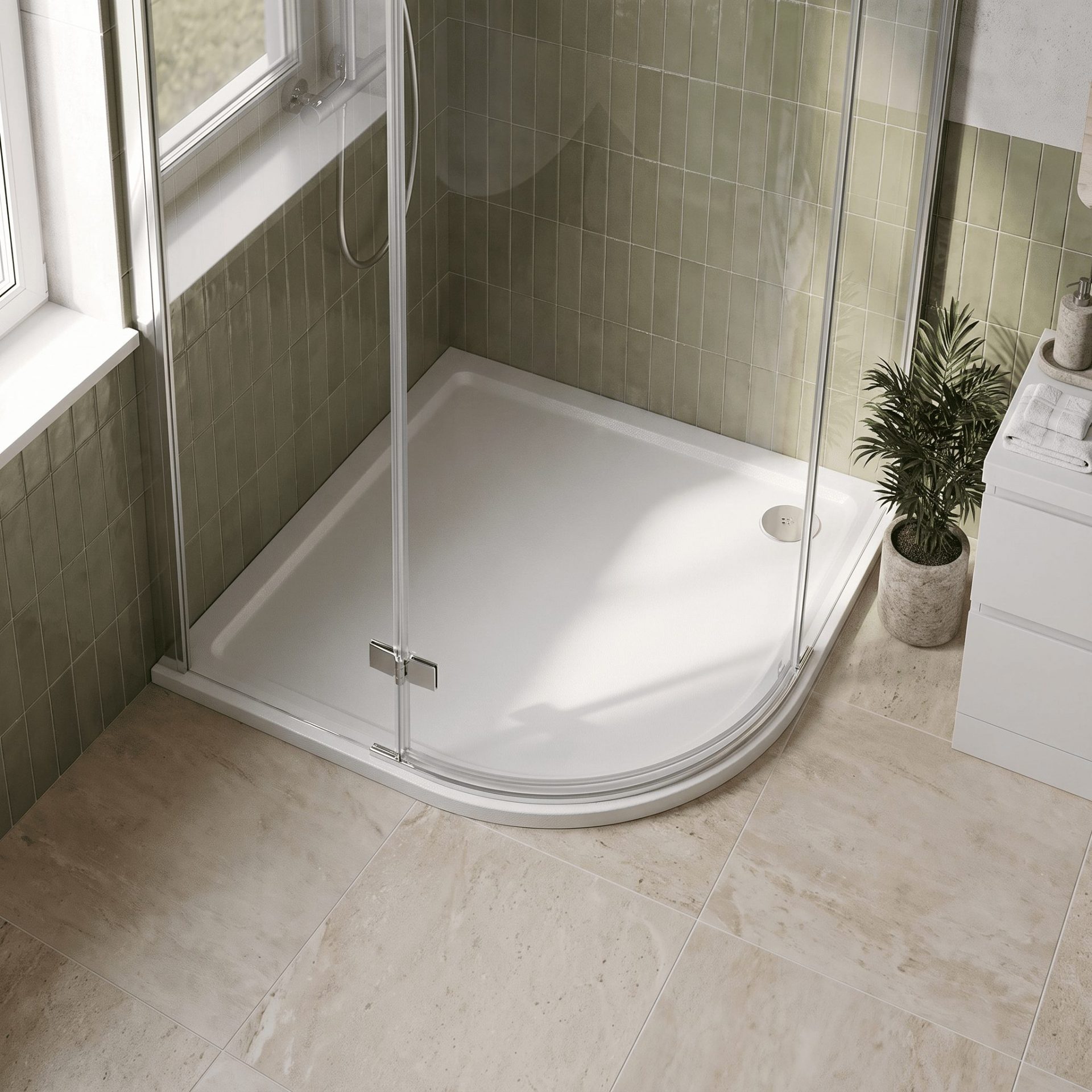 Nuie 40mm Slip Resistant Slimline Offset Quadrant Shower Tray – Matt White