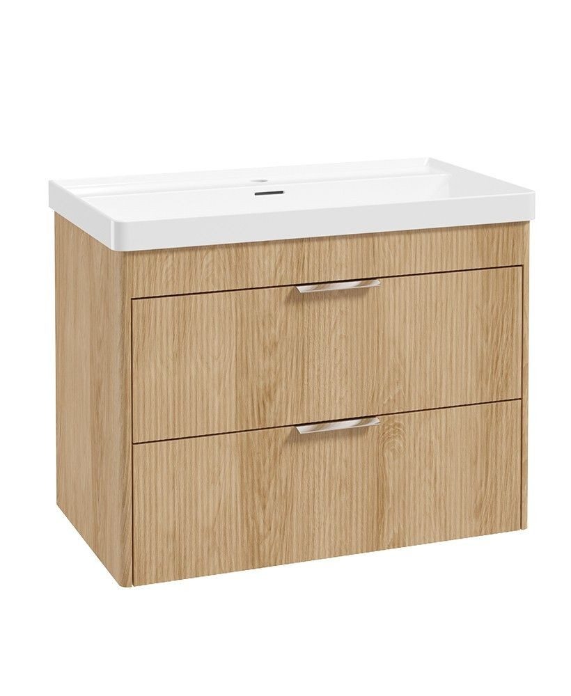 Sonas Reed 800mm 2 Drawer Wall Hung Unit & Basin – Stillwater Alder