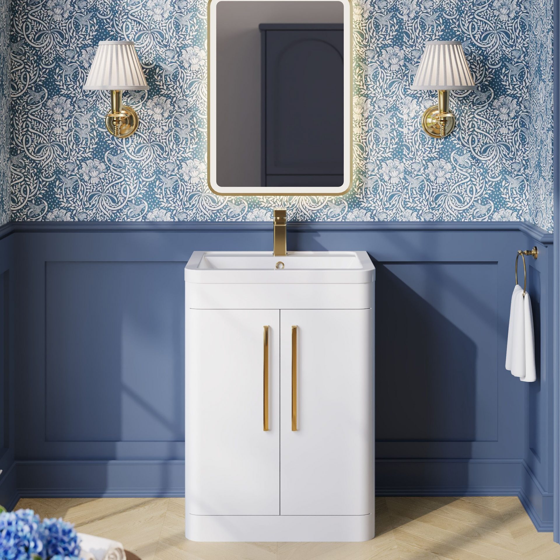 Nuie Parade 600mm 2 Door Floorstanding Vanity Unit & Ceramic Basin – Gloss White