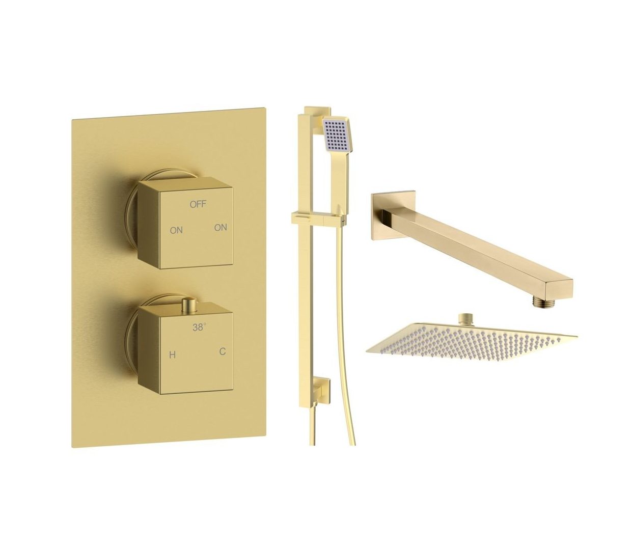 MyBathrooms Laguna Square Shower Valve & Kit Pack 3 – Brushed Brass