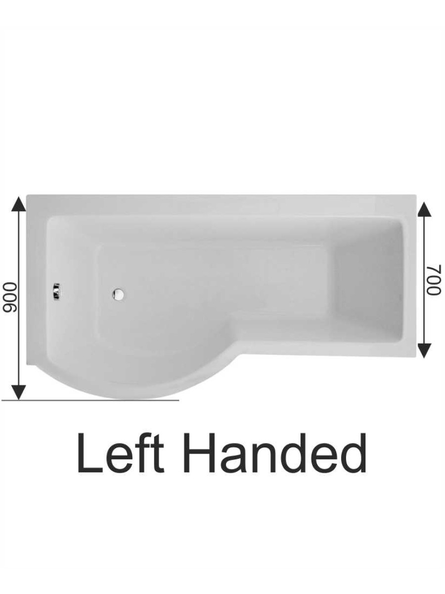 Sonas P Shape 1700x900mm Shower Bath with Bath Panel & Bath Screen