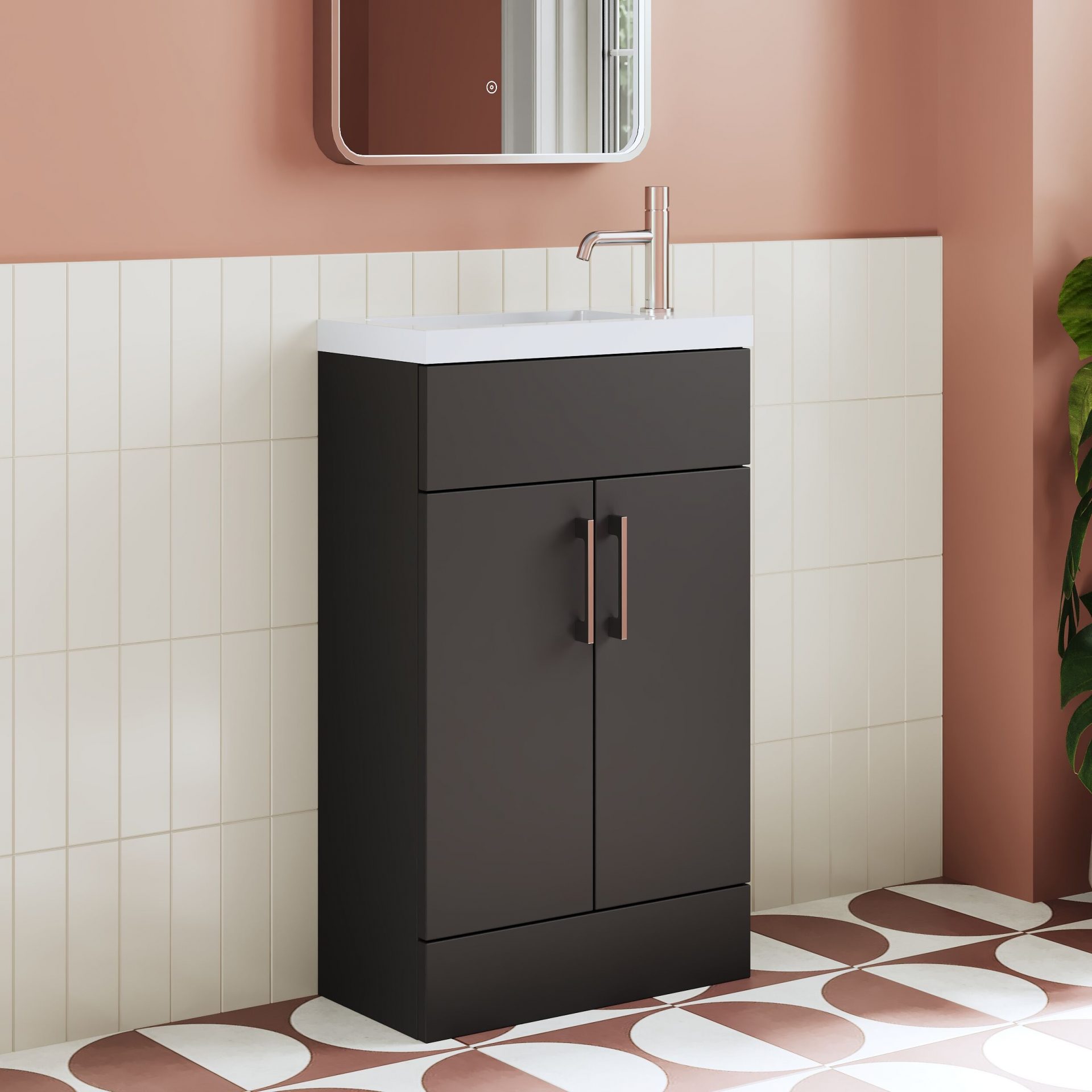 Nuie Lux Krest 500mm 2 Door Slim Floorstanding Unit – Soft Black