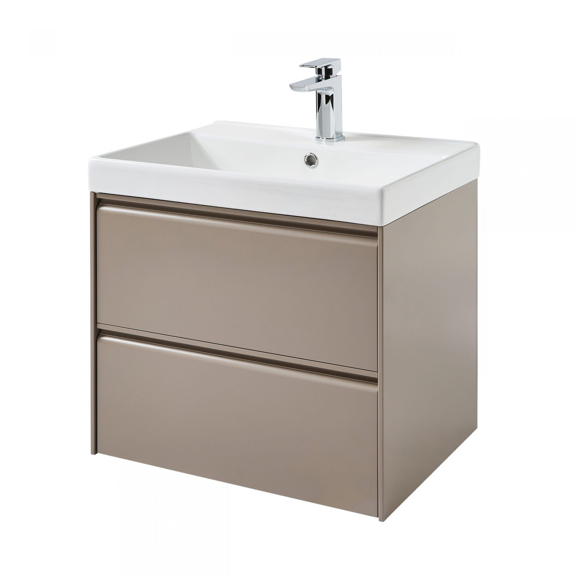 Kartell Moon 600mm 2 Drawer Wall Mounted Unit & Ceramic Basin – Matt Cocoa