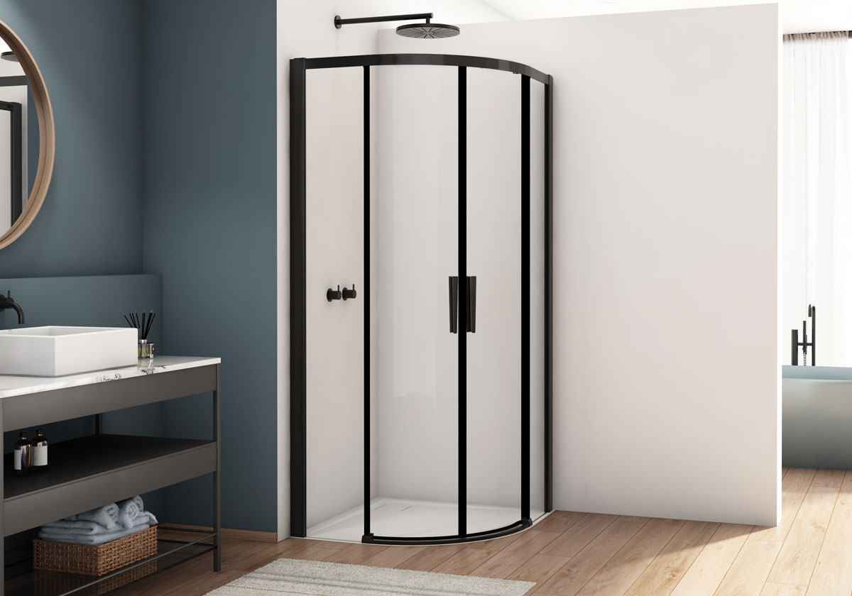 Kudos Divera Quadrant Sliding Double Door Shower Enclosure – Matt Black