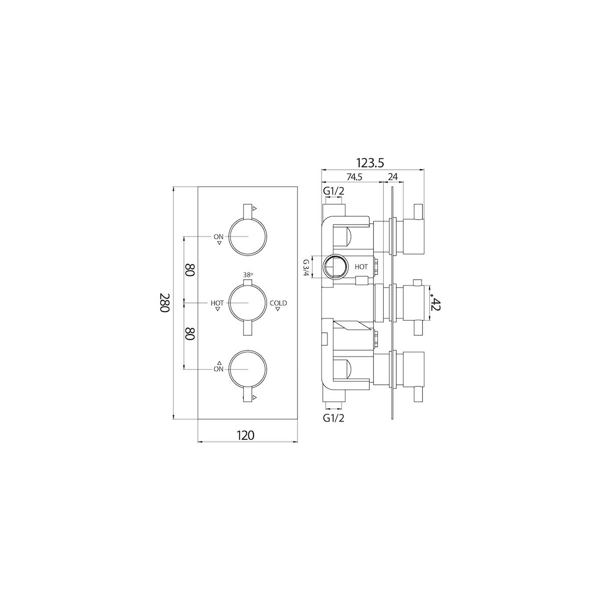 Scudo Triple Round Handle, 3 Outlet Concealed Valve With Diverter – Chrome