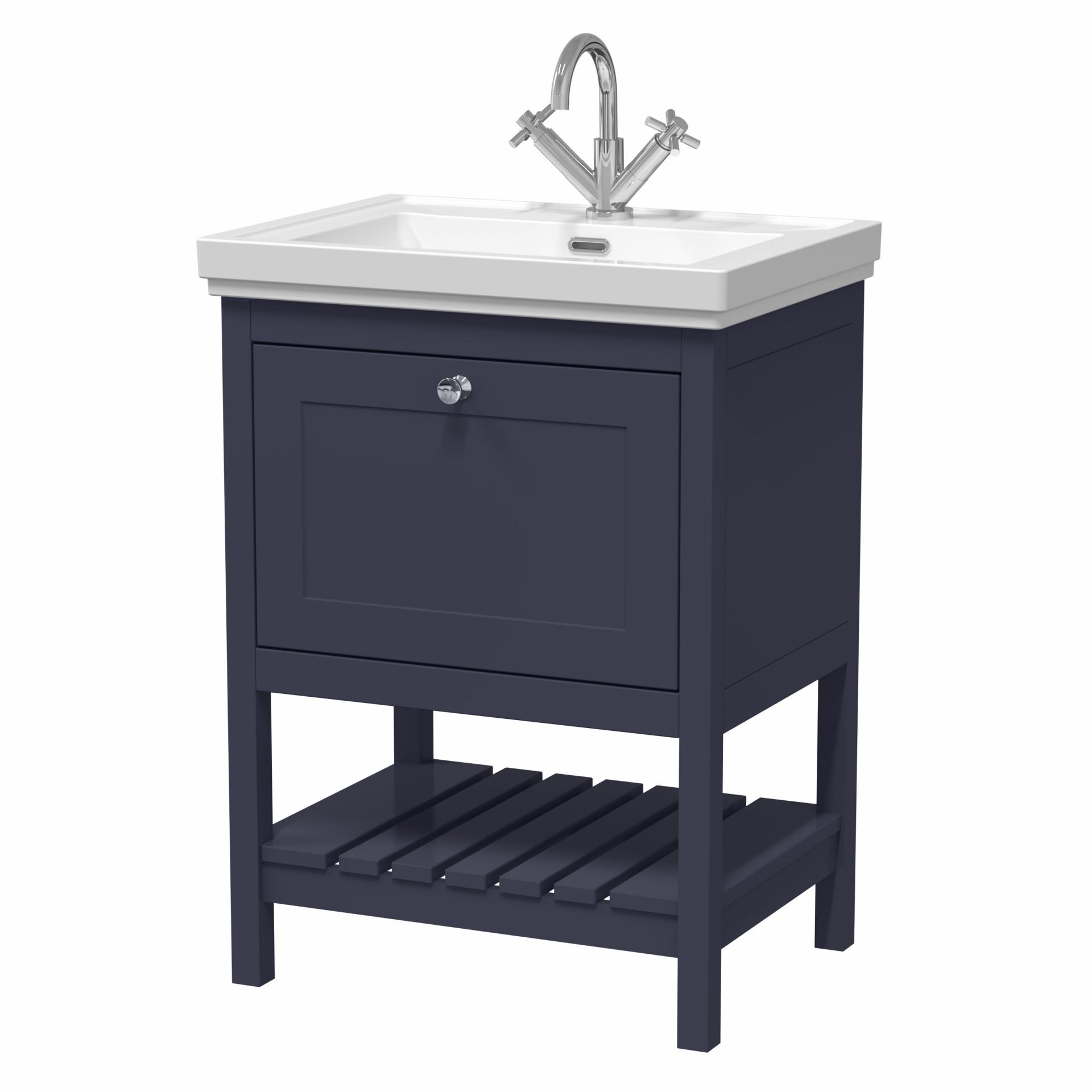 Old London Bexley 600mm 1 Drawer Floor Standing Vanity Unit & Basin – Indigo Blue
