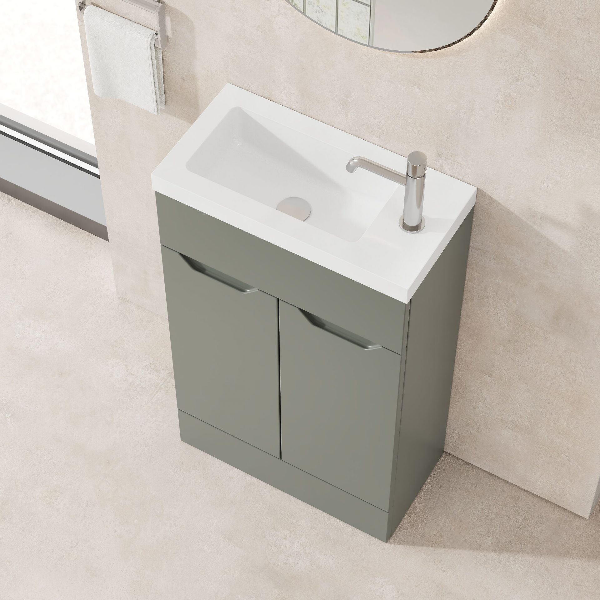 Nuie Lux Loave 500mm 2 Door Slim Floorstanding Unit – Fern Green