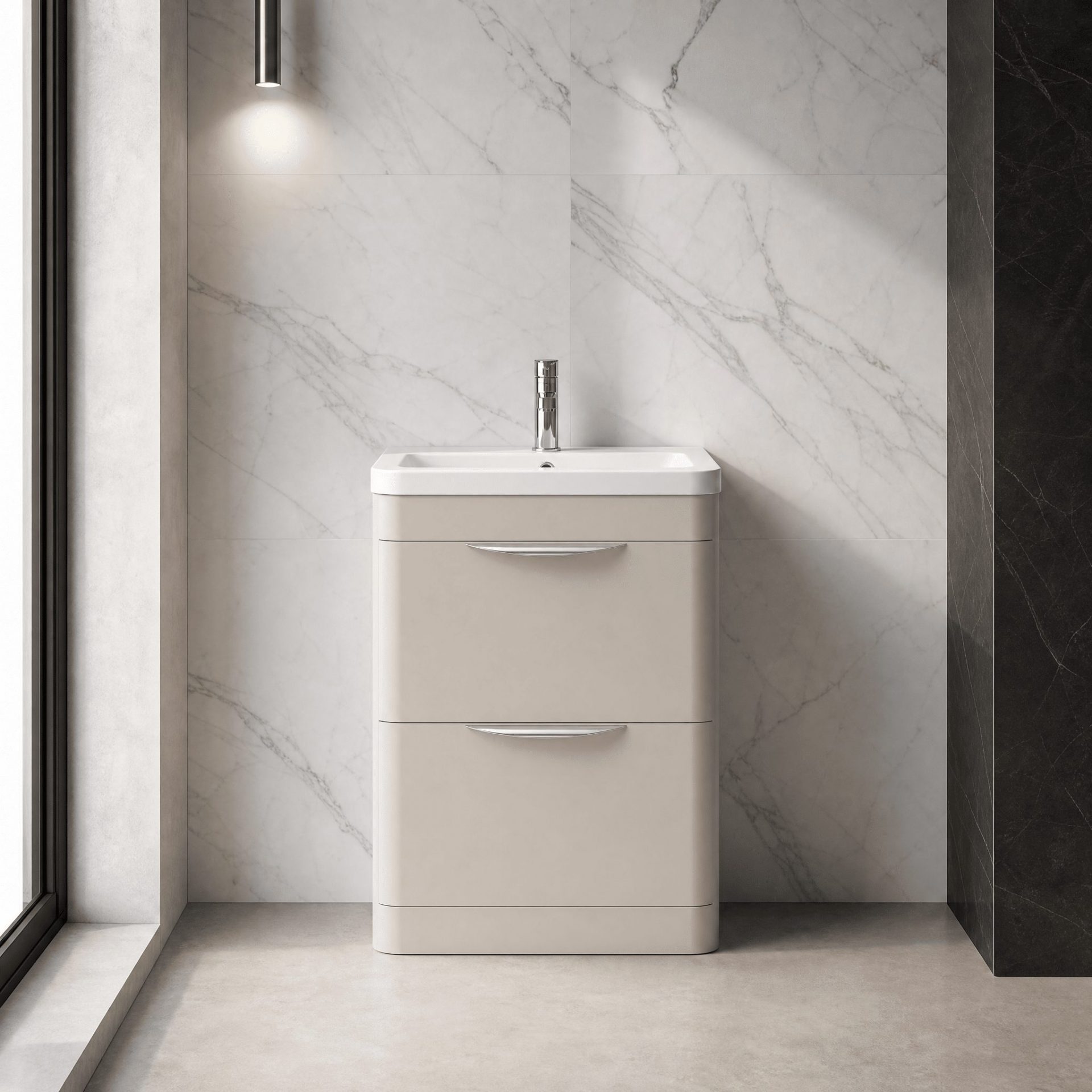 Nuie Parade 600mm 2 Drawer Floorstanding Vanity Unit & Ceramic Basin – Pebble Grey