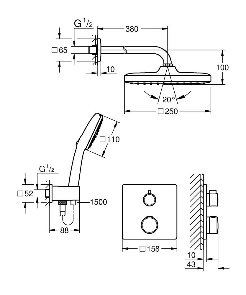 Grohe Grohtherm Square Concealed Shower System – Chrome