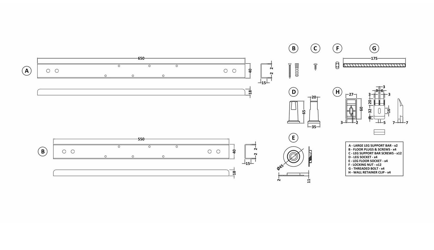 1700mm Right Hand P-Shaped Shower Bath With Screen, Side Panel And Leg Set