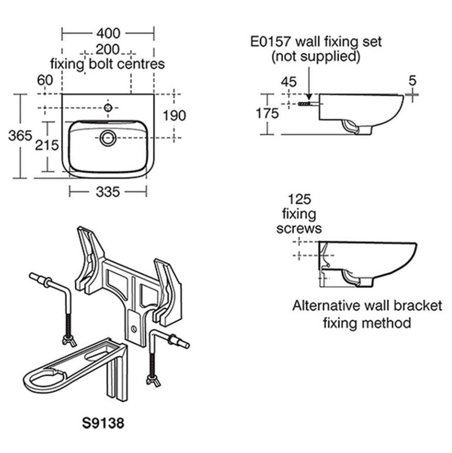 Armitage Shanks Portman 21 400mm Handrinse Basin With 1 Taphole And Overflow, No Chainstay Hole