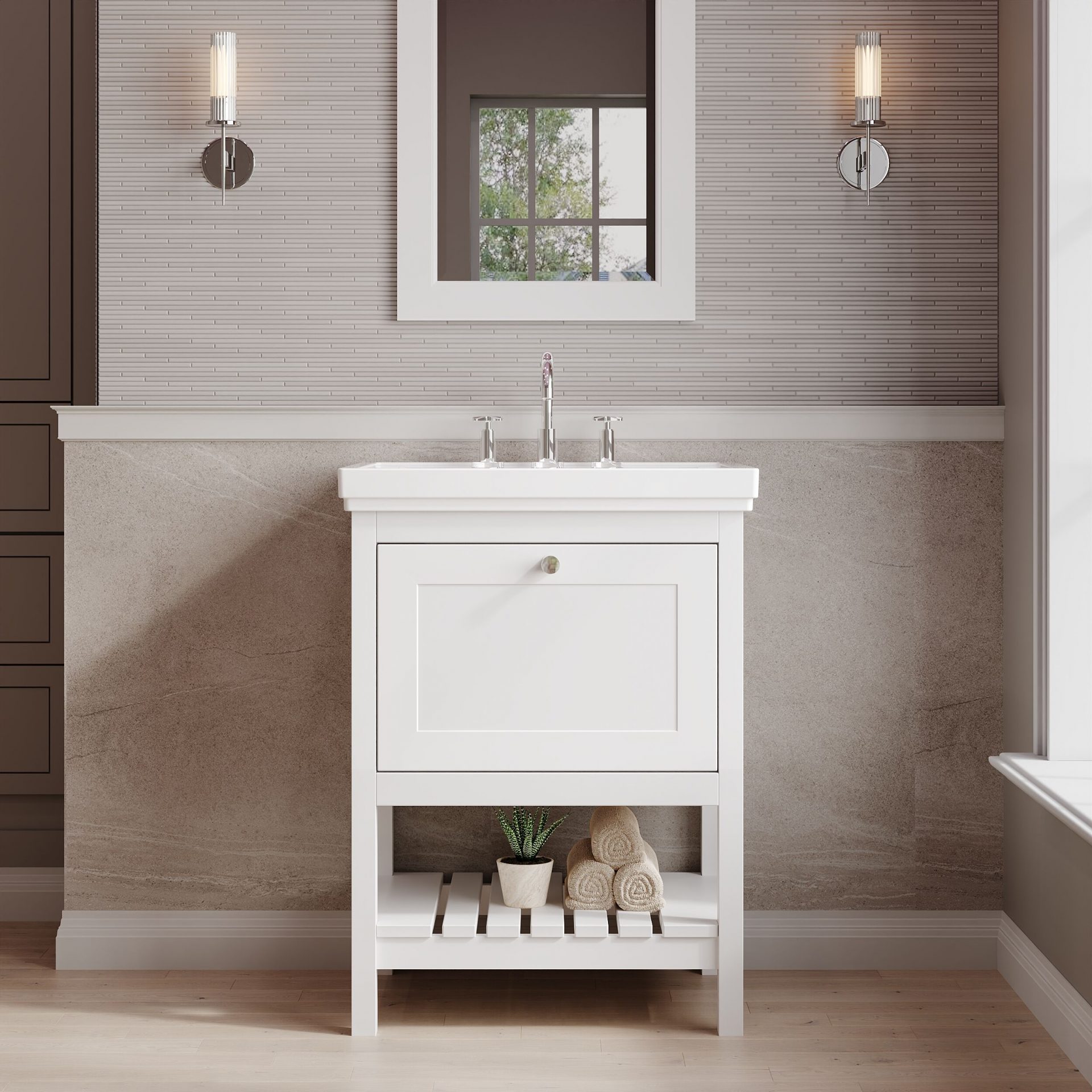 Old London Bexley 600mm 1 Drawer Floor Standing Vanity Unit & Basin – Pure White