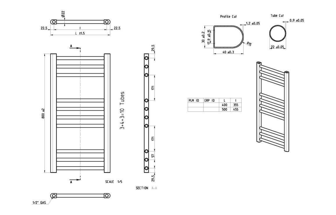 MyBathrooms Flomasta Straight 30mm Ladder Radiator – Matt Black