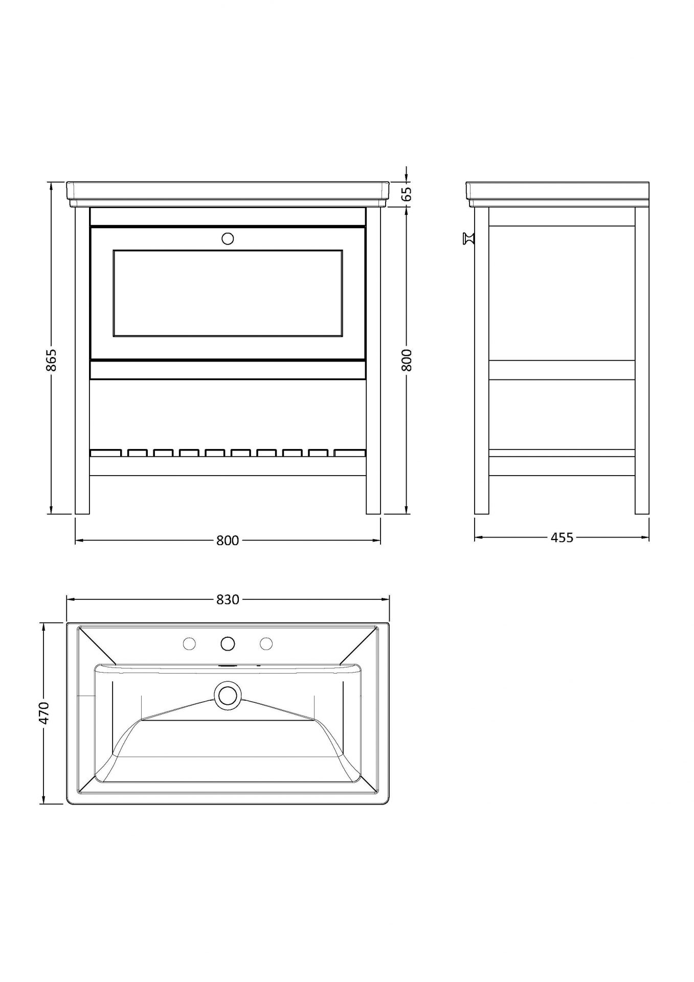 Old London Bexley 800mm 1 Drawer Floor Standing Vanity Unit & Basin – Pure White