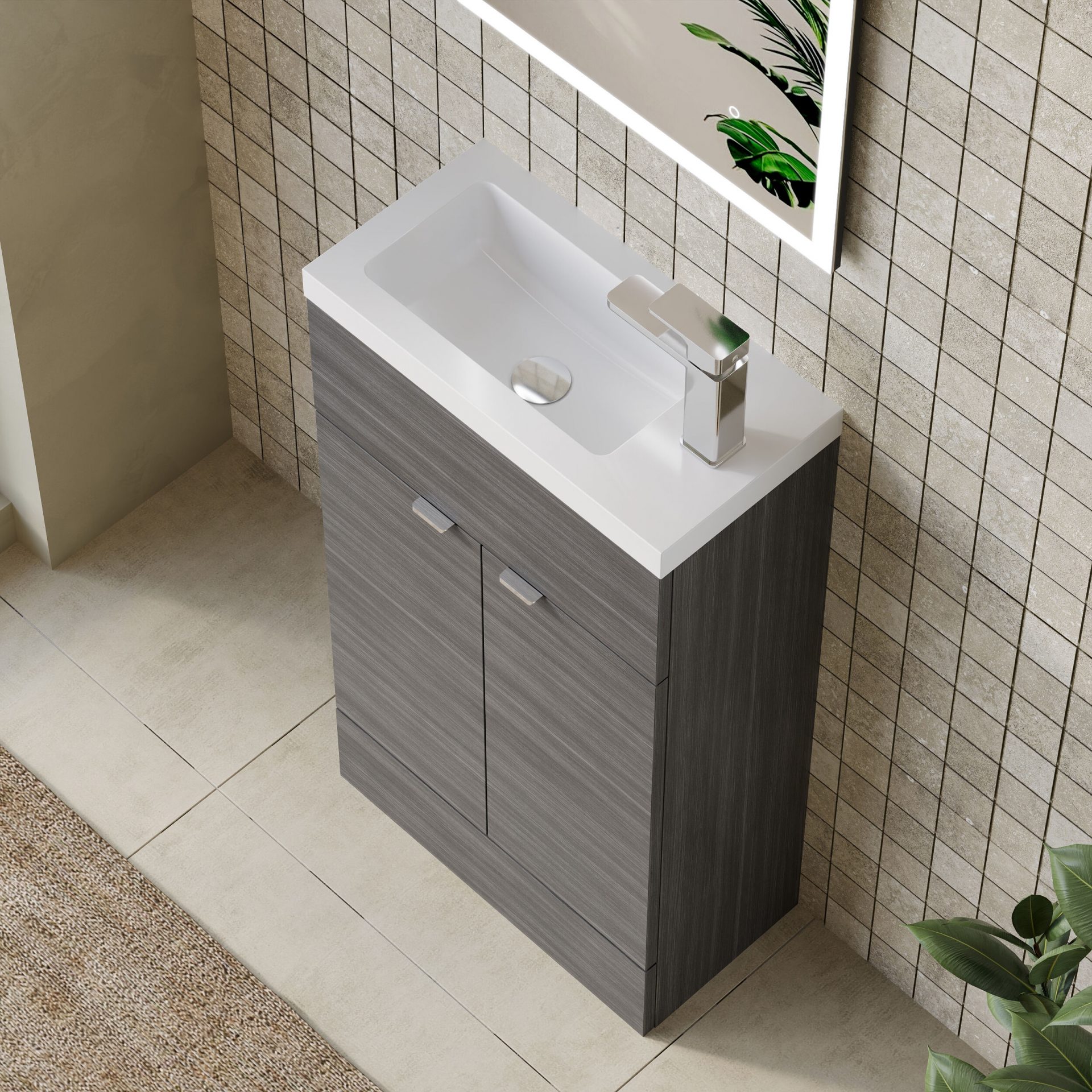 Hudson Reed Fusion Slimline 500mm 2 Door Floor Standing Vanity Unit – Anthracite Woodgrain